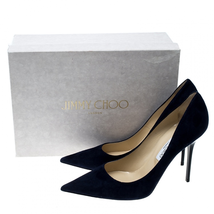 Pre Owned Jimmy Choo Navy Blue Suede Abel Pointed Toe Pumps Size 41