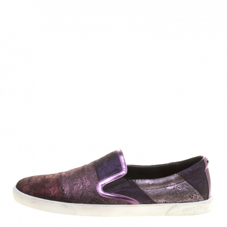 Pre Owned Jimmy Choo Metallic Purple Lace Demi Slip On Sneakers Size 41
