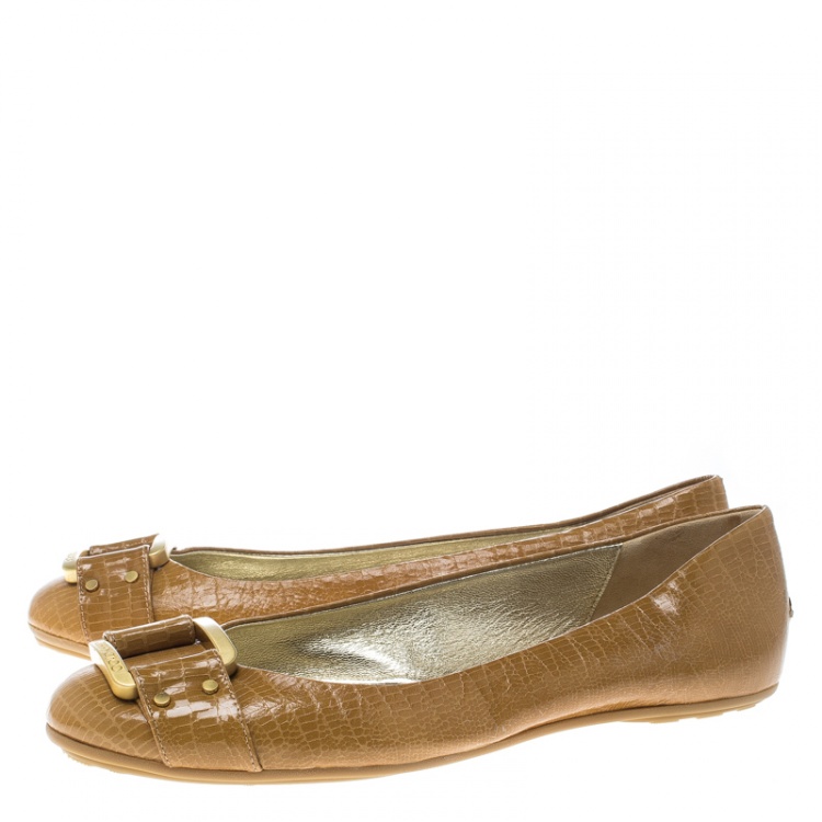 Pre Owned Jimmy Choo Beige Lizard Embossed Leather Morse Buckle Detail Ballet Flats Size 41
