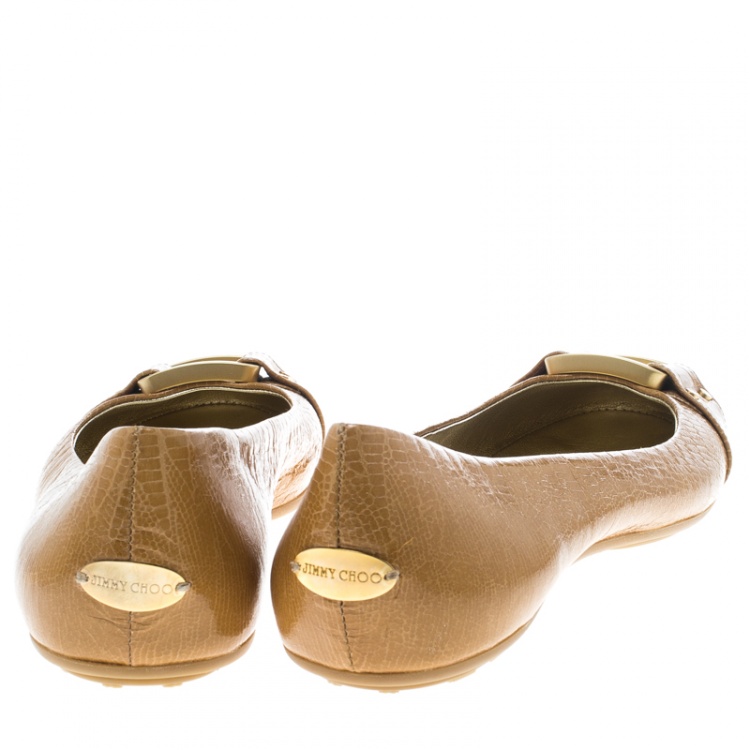 Pre Owned Jimmy Choo Beige Lizard Embossed Leather Morse Buckle Detail Ballet Flats Size 41
