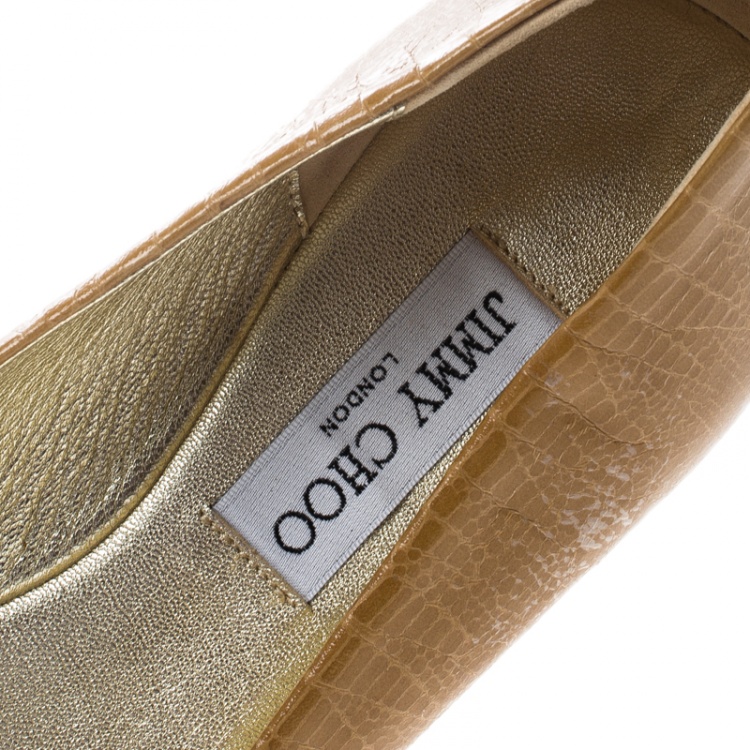 Pre Owned Jimmy Choo Beige Lizard Embossed Leather Morse Buckle Detail Ballet Flats Size 41