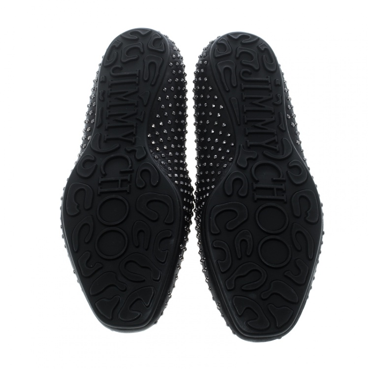 Pre Owned Jimmy Choo Black Studded Shimmering Leather Wheel Smoking Slippers Size 40.5