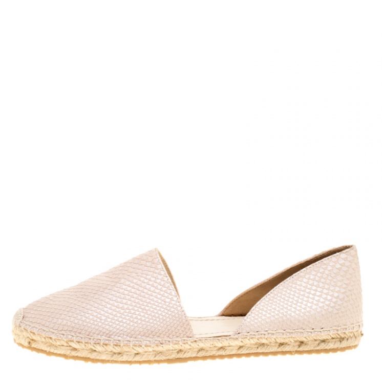 Pre Owned Jimmy Choo Beige Pearl Finish Embossed Snakeskin Leather Dreya D'orsay Flat Espadrilles Size 41