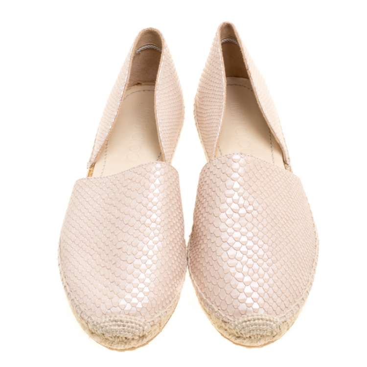 Pre Owned Jimmy Choo Beige Pearl Finish Embossed Snakeskin Leather Dreya D'orsay Flat Espadrilles Size 41