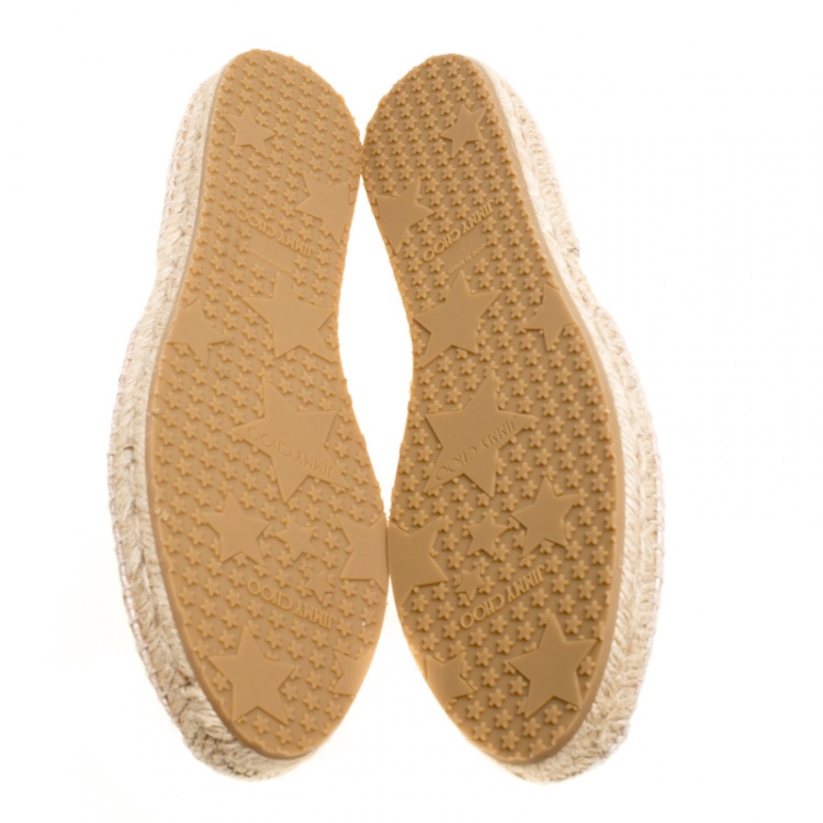 Pre Owned Jimmy Choo Beige Pearl Finish Embossed Snakeskin Leather Dreya D'orsay Flat Espadrilles Size 41