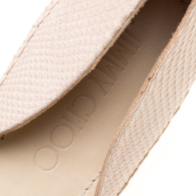 Pre Owned Jimmy Choo Beige Pearl Finish Embossed Snakeskin Leather Dreya D'orsay Flat Espadrilles Size 41