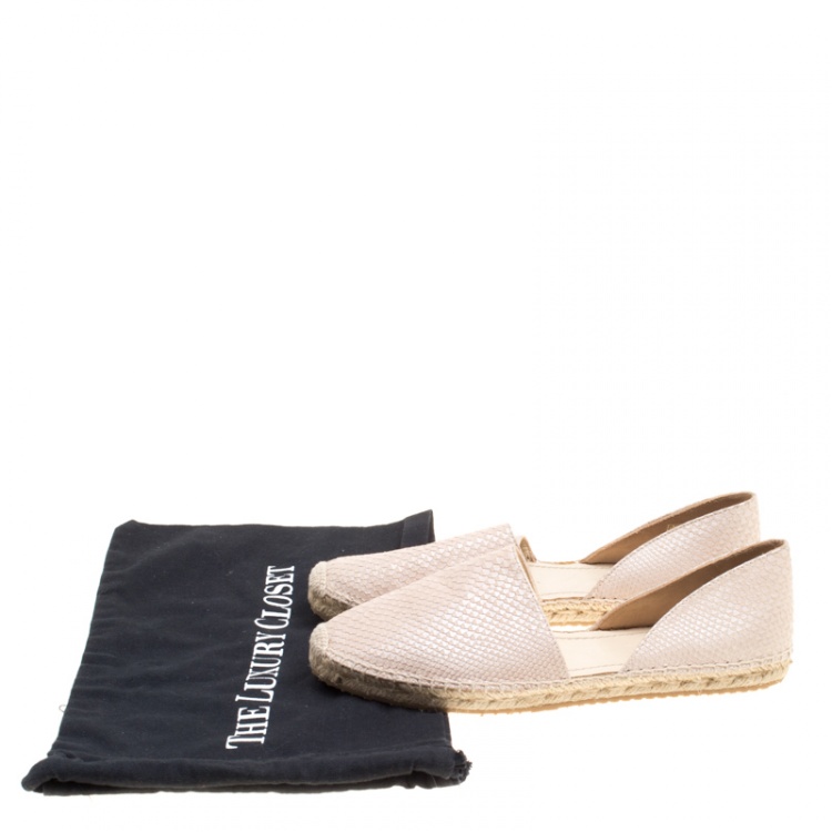 Pre Owned Jimmy Choo Beige Pearl Finish Embossed Snakeskin Leather Dreya D'orsay Flat Espadrilles Size 41