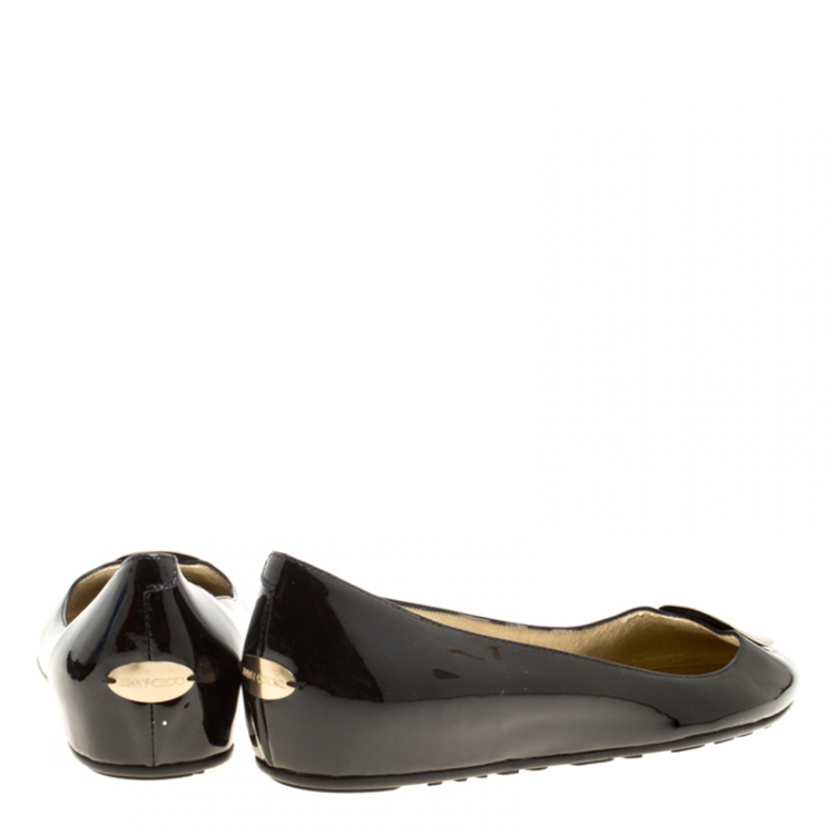 Pre Owned Jimmy Choo Black Patent Leather Wray Flats Size 41