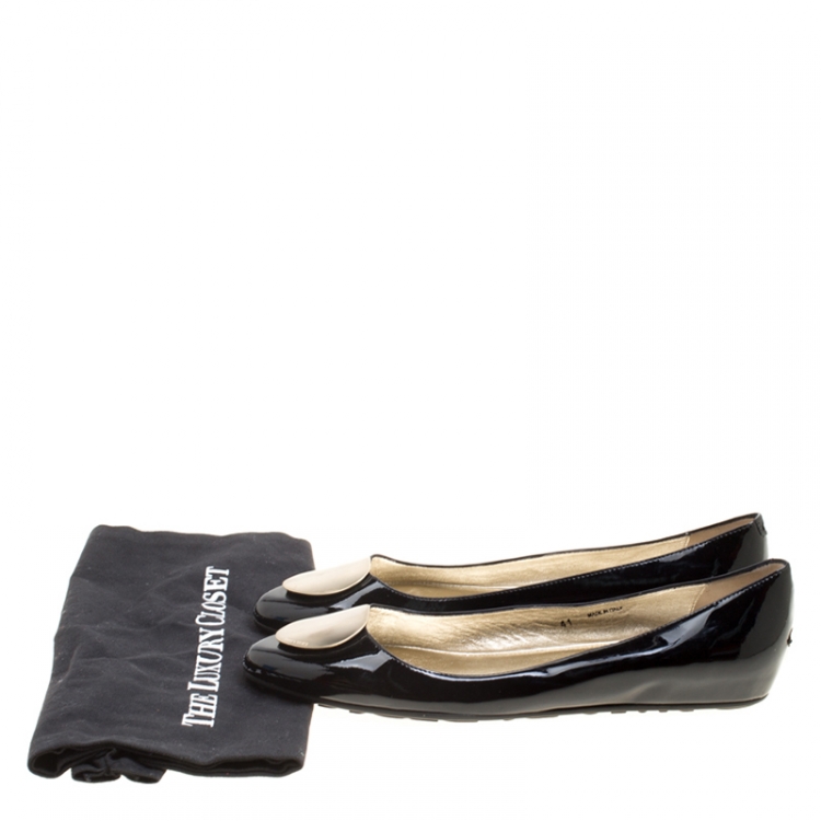 Pre Owned Jimmy Choo Black Patent Leather Wray Flats Size 41