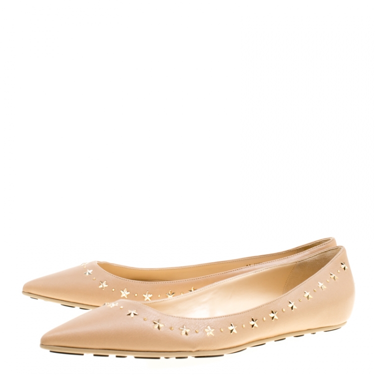 مملوكة مسبقًا Jimmy Choo Beige Leather Windsor Star Embellished Pointed Toe Flats Size 41