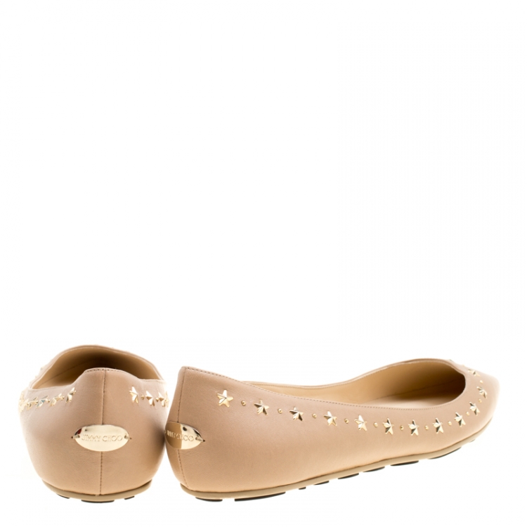 مملوكة مسبقًا Jimmy Choo Beige Leather Windsor Star Embellished Pointed Toe Flats Size 41