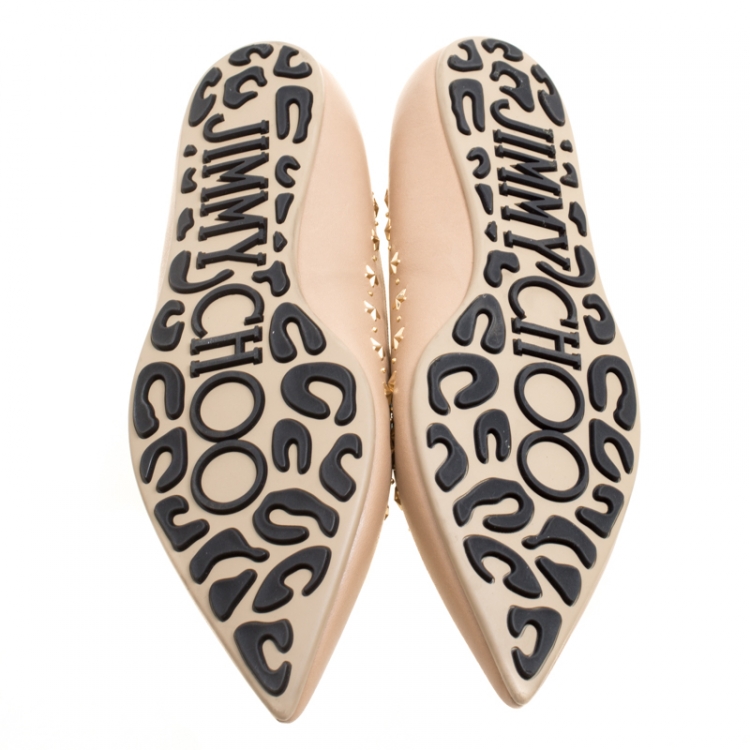 مملوكة مسبقًا Jimmy Choo Beige Leather Windsor Star Embellished Pointed Toe Flats Size 41
