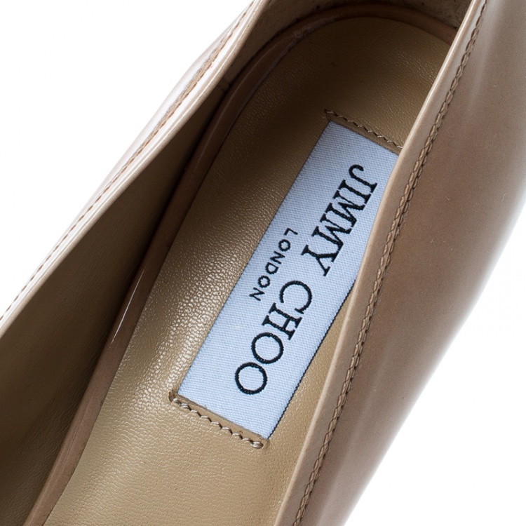 Pre Owned Jimmy Choo Beige Patent Leather Pacita Cork Wedge Pumps Size 41
