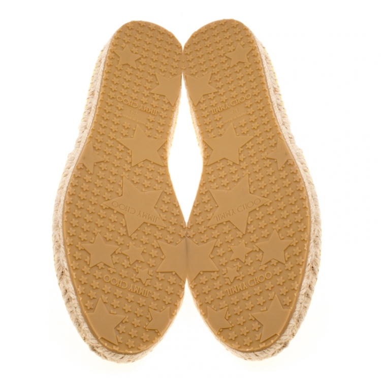 Pre Owned Jimmy Choo Yellow Pearl Finish Embossed Snakeskin Leather Dreya D'orsay Flat Espadrilles Size 39