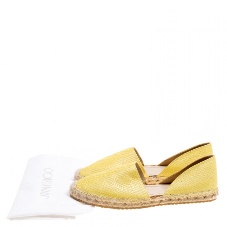 Pre Owned Jimmy Choo Yellow Pearl Finish Embossed Snakeskin Leather Dreya D'orsay Flat Espadrilles Size 39
