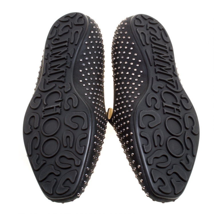 Pre Owned Jimmy Choo Black Studded Suede Wheel Smoking Slippers Size 38.5