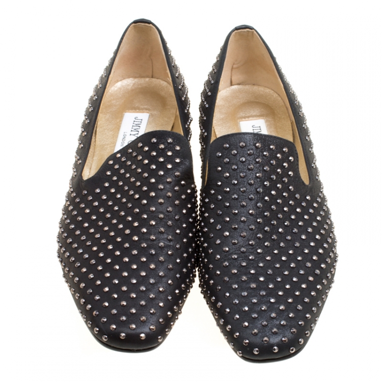 Pre Owned Jimmy Choo Black Studded Suede Wheel Smoking Slippers Size 38.5