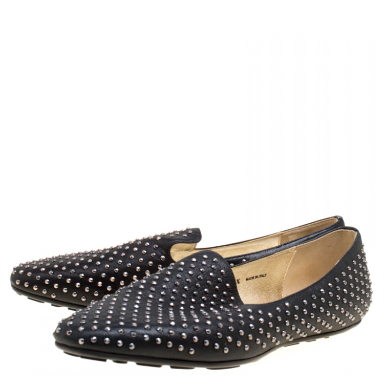 Pre Owned Jimmy Choo Black Studded Suede Wheel Smoking Slippers Size 38.5