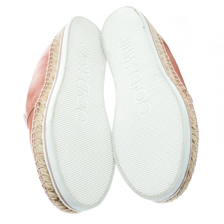Pre Owned Jimmy Choo Metallic Pink Canvas Dawn Slip On Espadrille Sneakers Size 40