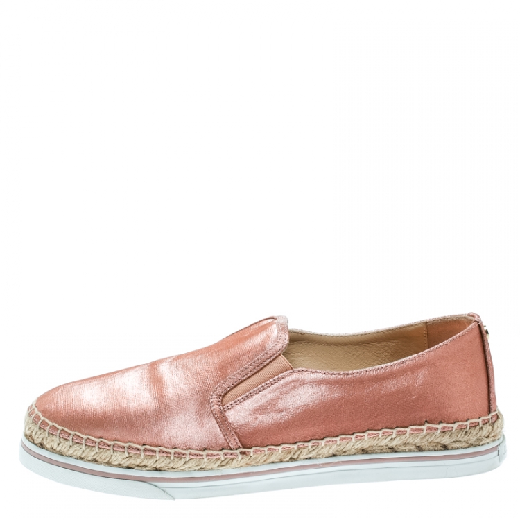 Pre Owned Jimmy Choo Metallic Pink Canvas Dawn Slip On Espadrille Sneakers Size 40