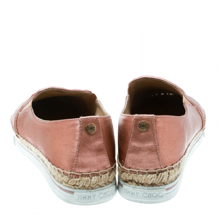 Pre Owned Jimmy Choo Metallic Pink Canvas Dawn Slip On Espadrille Sneakers Size 40