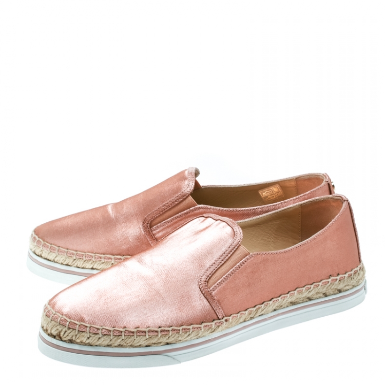 Pre Owned Jimmy Choo Metallic Pink Canvas Dawn Slip On Espadrille Sneakers Size 40