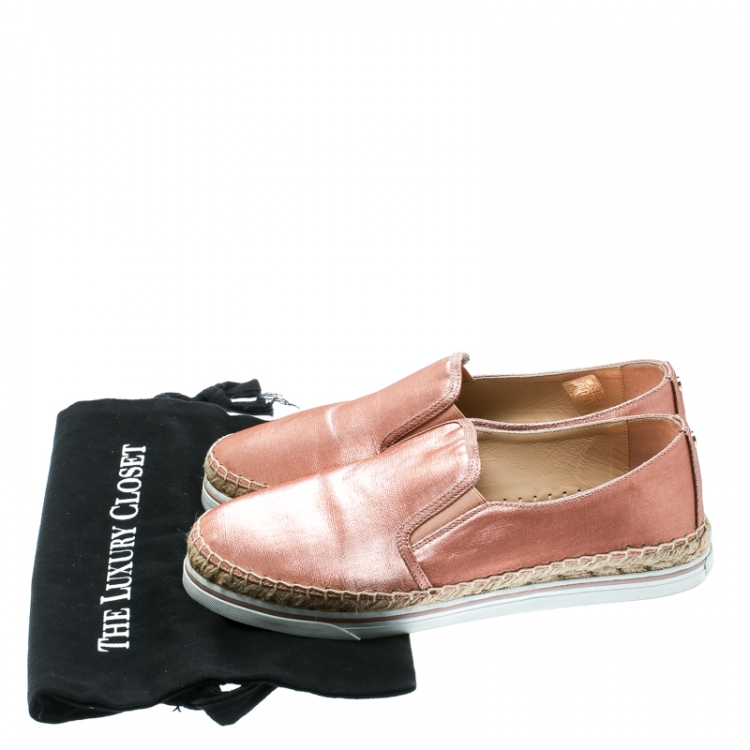Pre Owned Jimmy Choo Metallic Pink Canvas Dawn Slip On Espadrille Sneakers Size 40