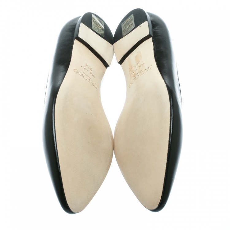 Pre Owned Jimmy Choo Black Leather Romy Ballet Flats Size 38.5