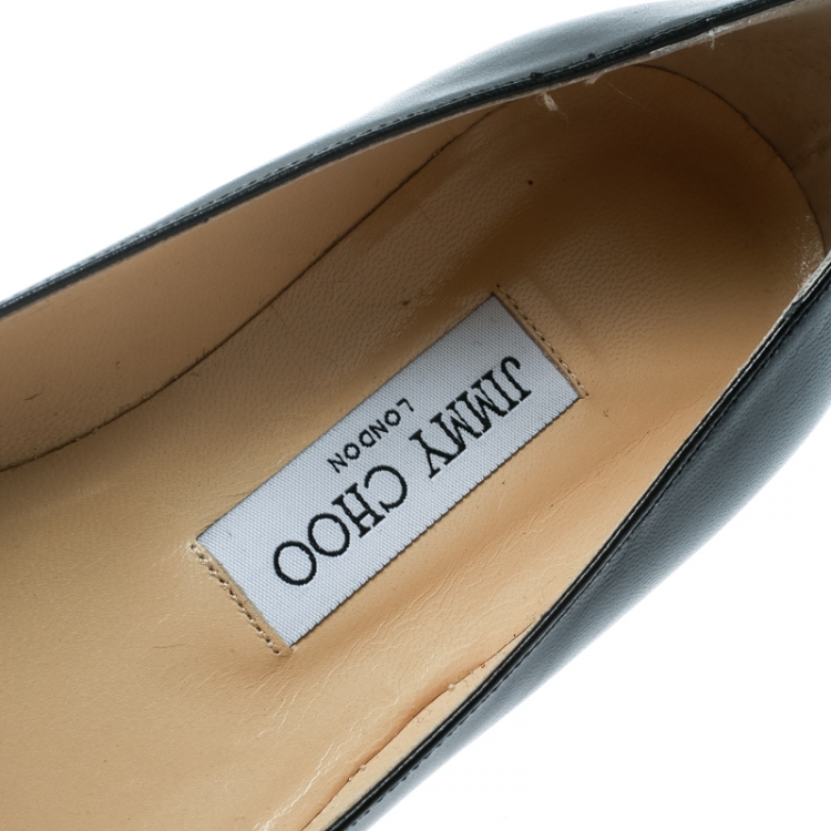 Pre Owned Jimmy Choo Black Leather Romy Ballet Flats Size 38.5