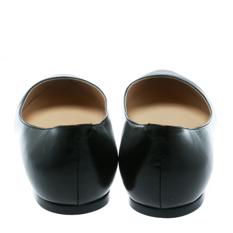 Pre Owned Jimmy Choo Black Leather Romy Ballet Flats Size 38.5