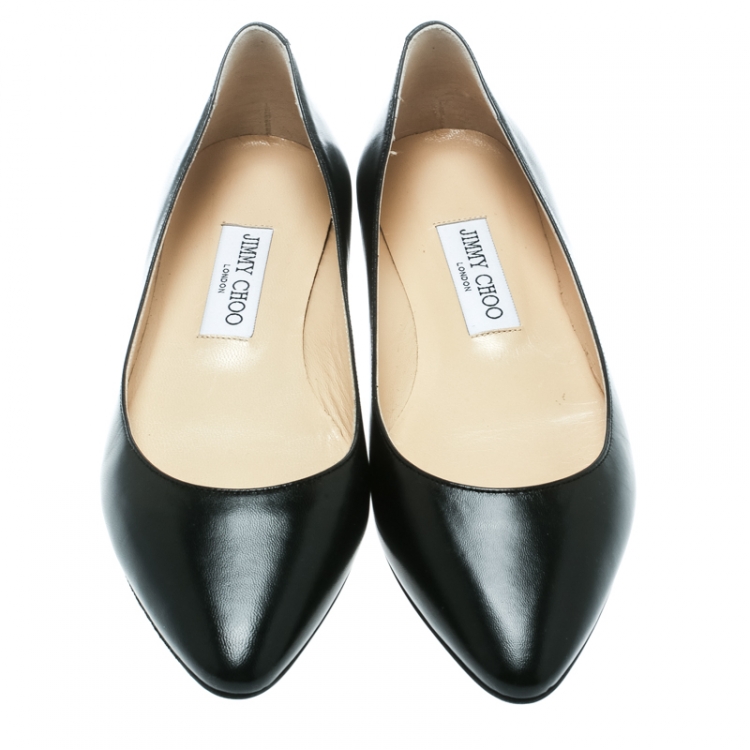 Pre Owned Jimmy Choo Black Leather Romy Ballet Flats Size 38.5