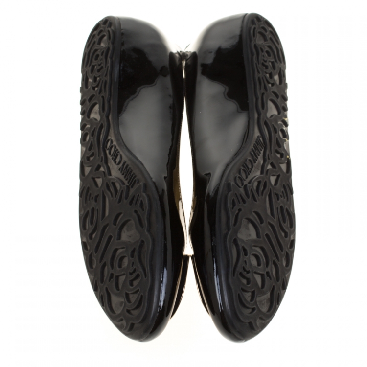 مملوكة مسبقًا Jimmy Choo Black Patent Leather Wray Flats Size 42
