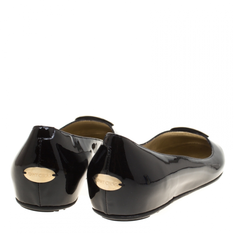 مملوكة مسبقًا Jimmy Choo Black Patent Leather Wray Flats Size 42