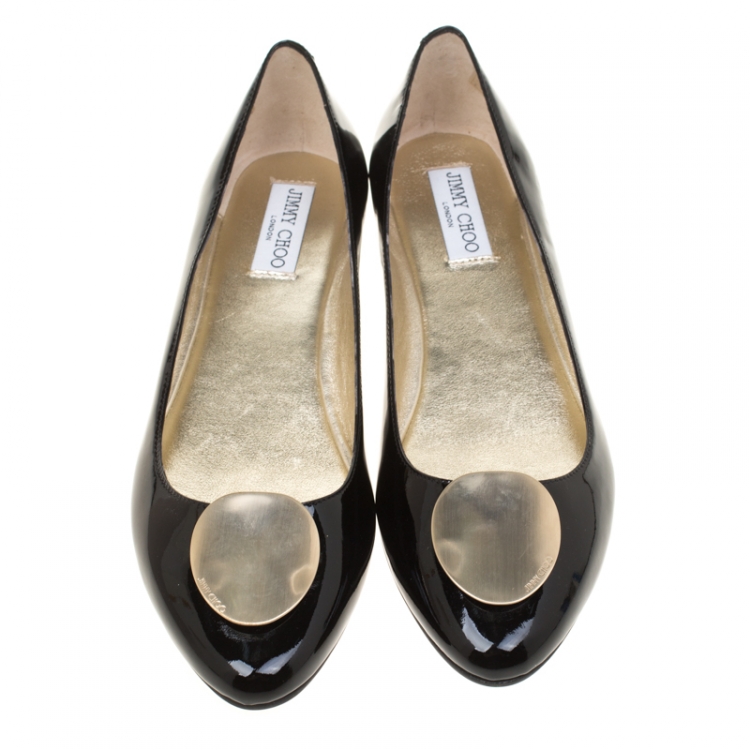 مملوكة مسبقًا Jimmy Choo Black Patent Leather Wray Flats Size 42