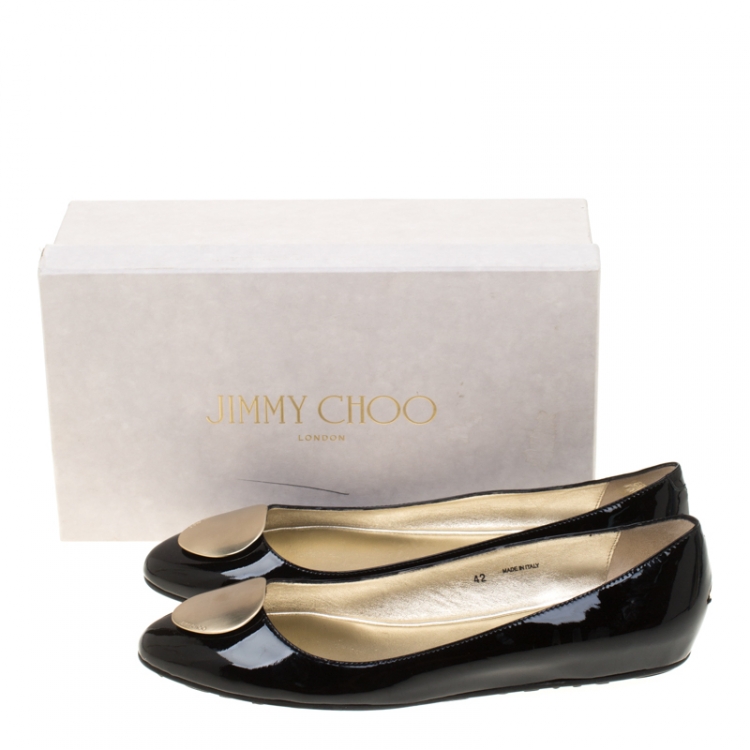 مملوكة مسبقًا Jimmy Choo Black Patent Leather Wray Flats Size 42