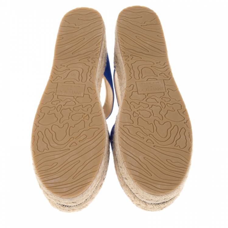 Pre Owned Jimmy Choo Cobalt Blue Suede Delphine Ankle Strap Espadrille Platform Flats Size 41