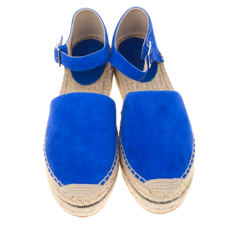 Pre Owned Jimmy Choo Cobalt Blue Suede Delphine Ankle Strap Espadrille Platform Flats Size 41