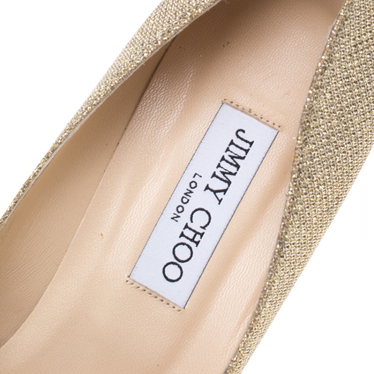 Pre Owned Jimmy Choo Metallic Gold Lamè Glitter Fabric Mamey Crystal Embellished Pointed Toe Pumps Size 41