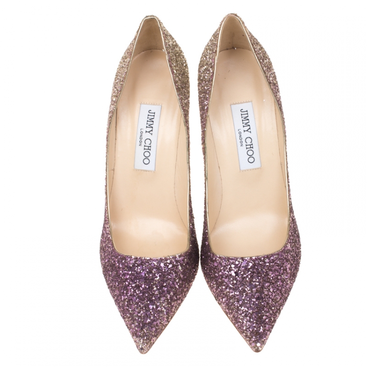 Pre Owned Jimmy Choo Metallic Boho Pink/Gold Degrade Coarse Glitter Abel Pointed Toe Pumps Size 40