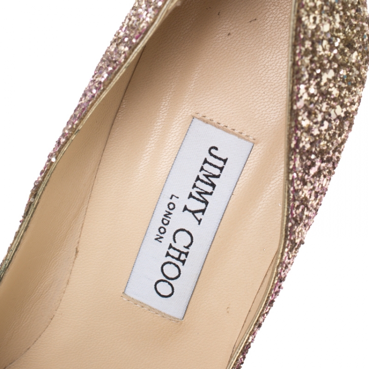 Pre Owned Jimmy Choo Metallic Boho Pink/Gold Degrade Coarse Glitter Abel Pointed Toe Pumps Size 40