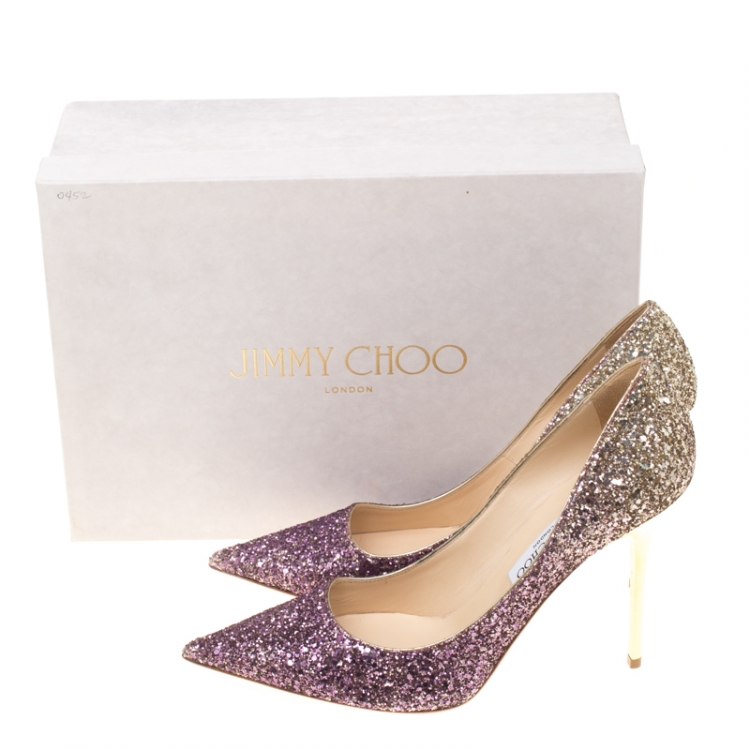 Pre Owned Jimmy Choo Metallic Boho Pink/Gold Degrade Coarse Glitter Abel Pointed Toe Pumps Size 40
