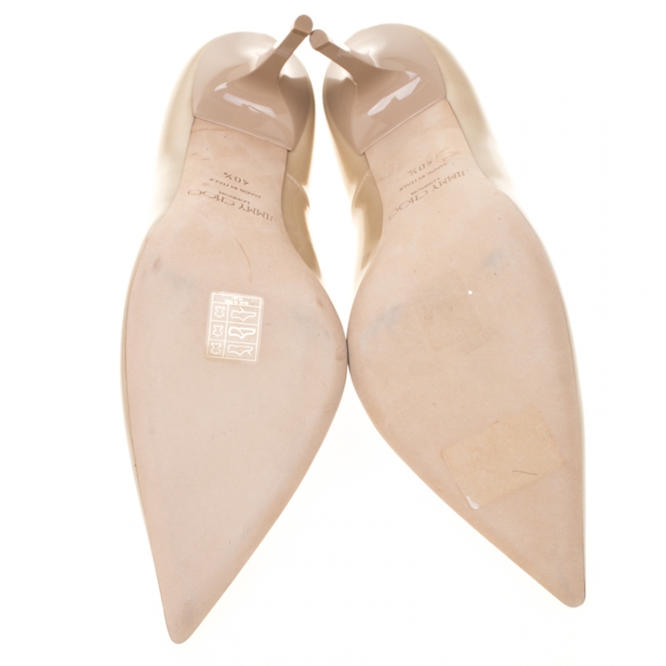 Pre Owned Jimmy Choo Beige Patent Leather Abel Pointed Toe Pumps Size 40.5