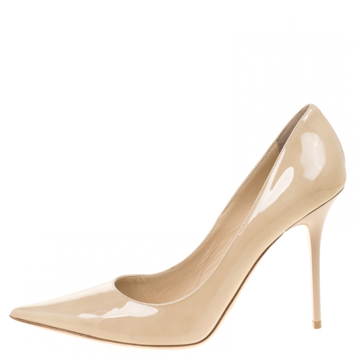 Pre Owned Jimmy Choo Beige Patent Leather Abel Pointed Toe Pumps Size 40.5