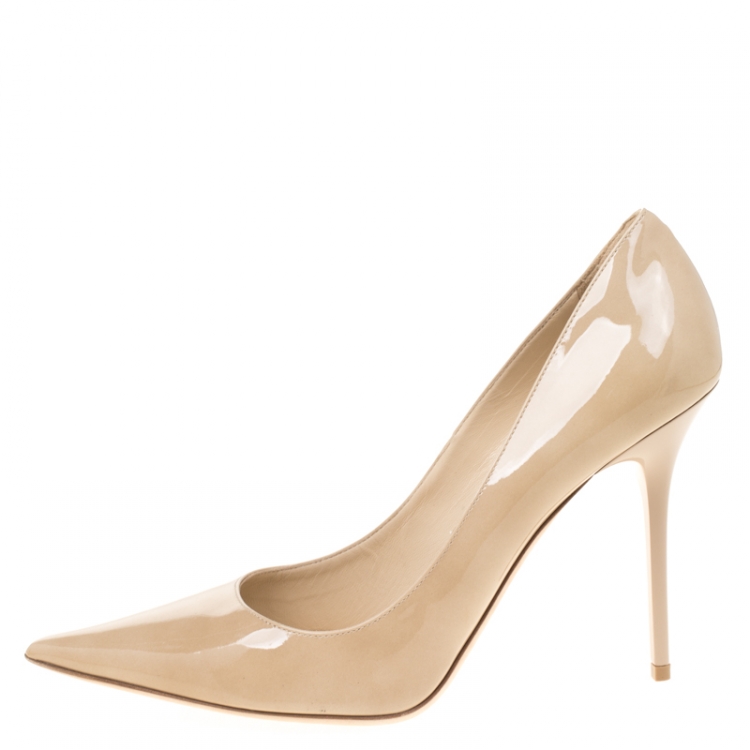 Pre Owned Jimmy Choo Beige Patent Leather Abel Pointed Toe Pumps Size 41