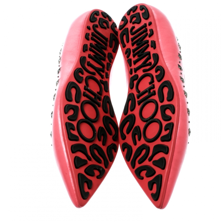 Pre Owned Jimmy Choo Pink Leather Windsor Star Embellished Pointed Toe Flats Size 40