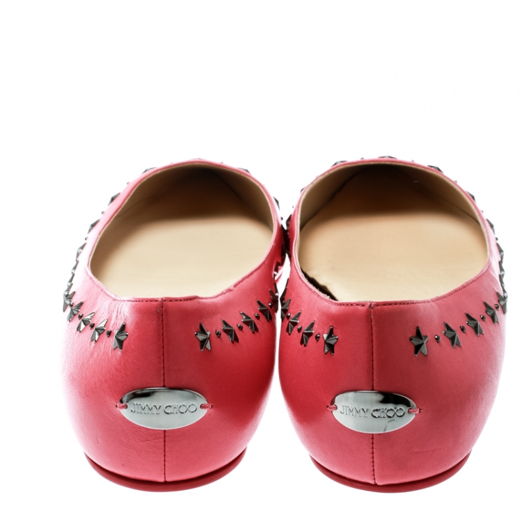 Pre Owned Jimmy Choo Pink Leather Windsor Star Embellished Pointed Toe Flats Size 40