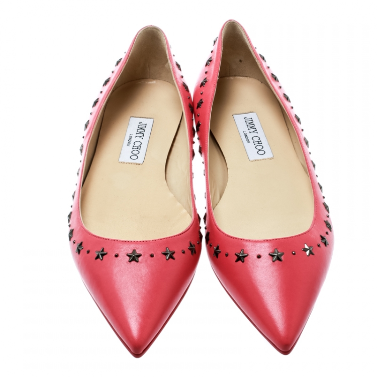 Pre Owned Jimmy Choo Pink Leather Windsor Star Embellished Pointed Toe Flats Size 40