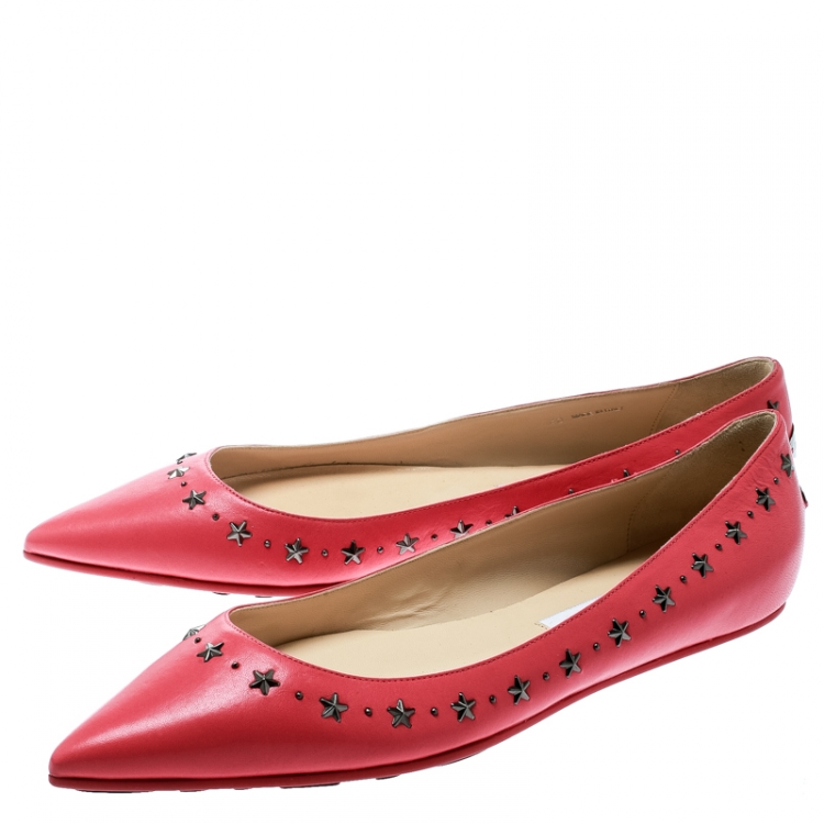 Pre Owned Jimmy Choo Pink Leather Windsor Star Embellished Pointed Toe Flats Size 40