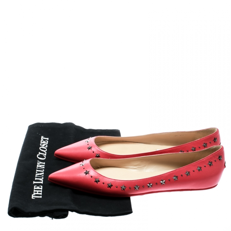 Pre Owned Jimmy Choo Pink Leather Windsor Star Embellished Pointed Toe Flats Size 40