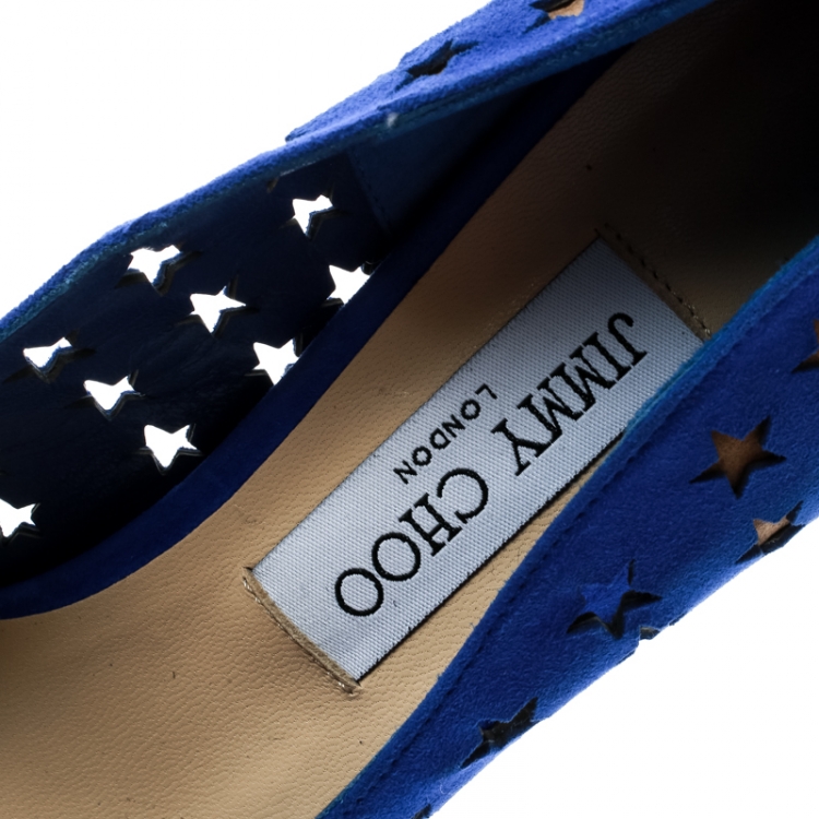 Pre Owned Jimmy Choo Cobalt Blue Romy Perforated Stars Pointed Toe Pumps Size 40